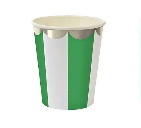 green white cup 8 шт./лот, фольга, золотые бумажные стаканы в полоску, одноразовая посуда, украшения для свадьбы дня рождения, душ для детей, девочек и мальчиков CP070 - Цвет: green white cup