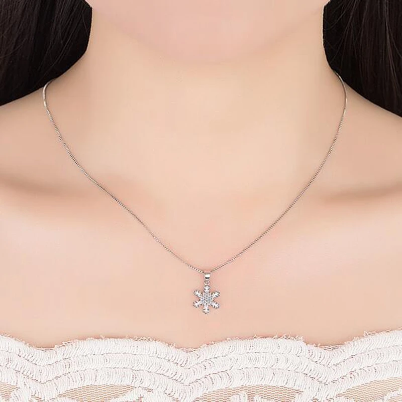 OMHXZJ Wholesale Fashion Snowflake Woman Christmas Gift White Zircon 925 Sterling Silver Pendant Charms PE143 NO Chain Necklace | Украшения