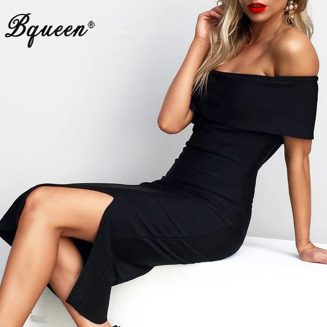 Женское платье с открытыми плечами Bqueen элегантное Бандажное разрезом новинка