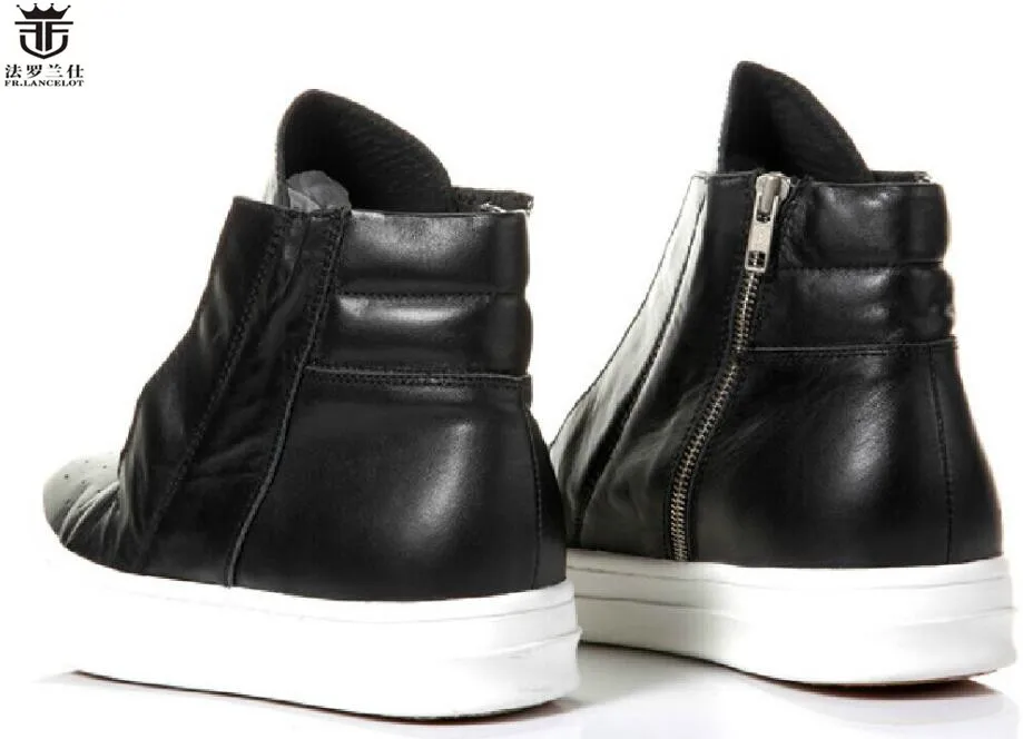 

FR.LANCELOT European style high cut mens round toe real leather basic shoes men zip dress casual shoes height increase shoes
