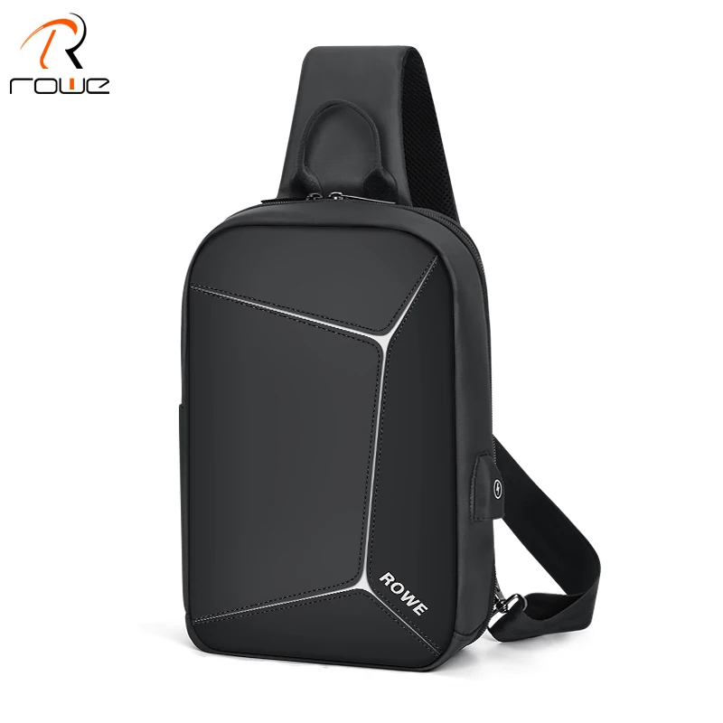 Rowe Fashion Stereoscopic Antitheft Chest Bag Men Casual Shoulder Crossbody Bag USB Charging Waterproof Travel Messenger Bag