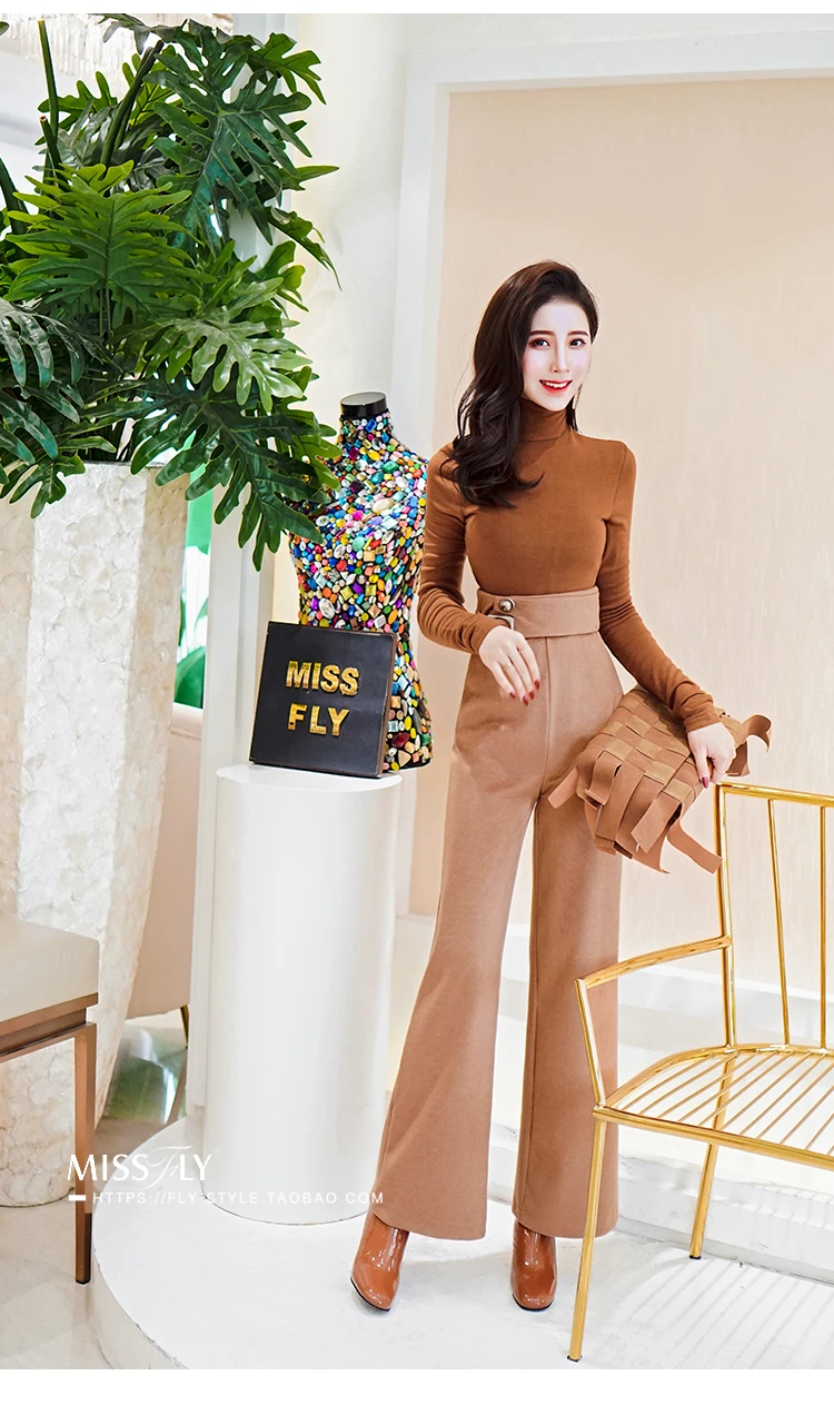 Высокое качество осень зима офисные женские широкие брюки шерстяные брюки женские с высокой талией прямые шерстяные повседневные брюки шерстяные брюки