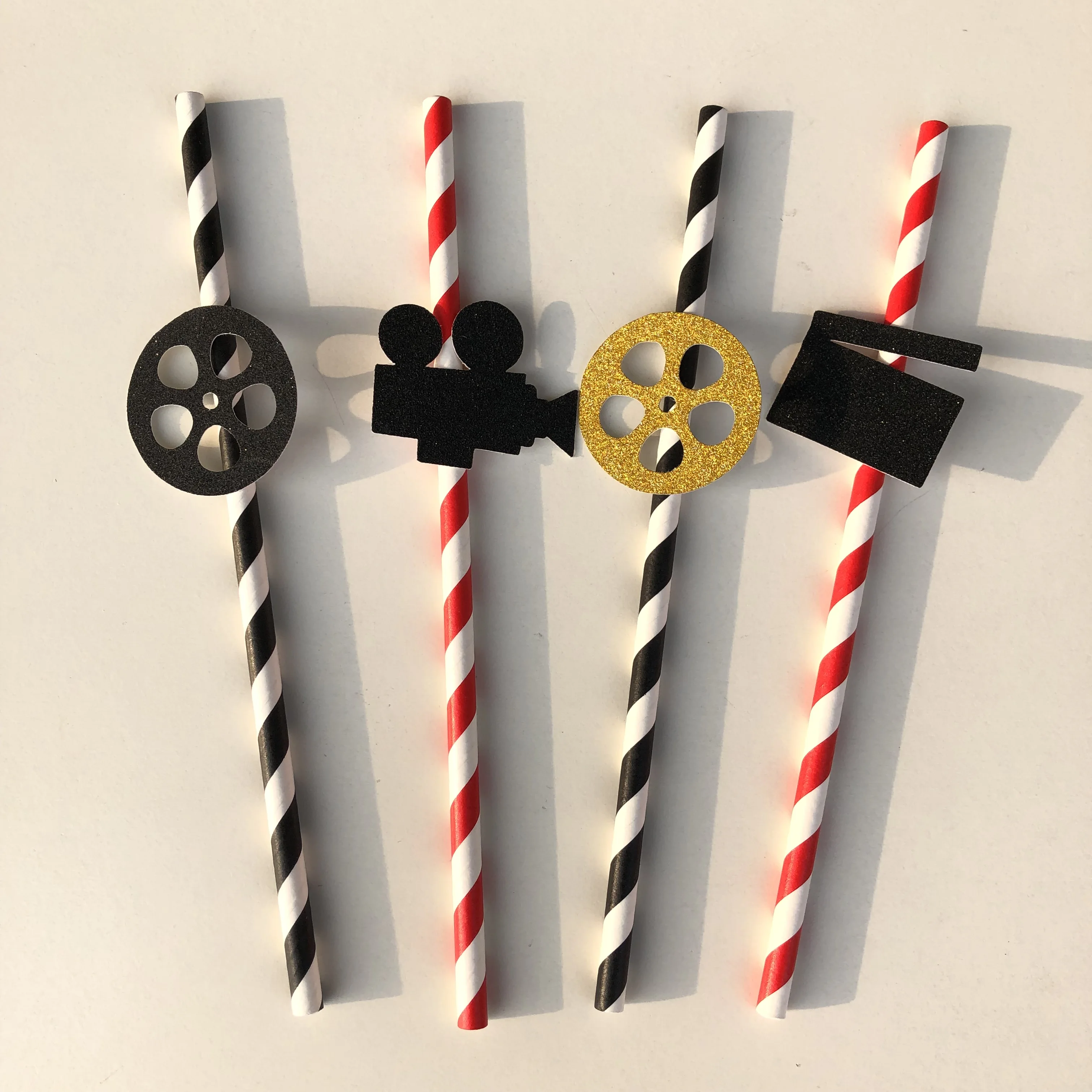 

25 Movie birthday Party Straws First Birthday Watch Movie Time Hollywood Lights Party Stripe Drinking Straw decorations