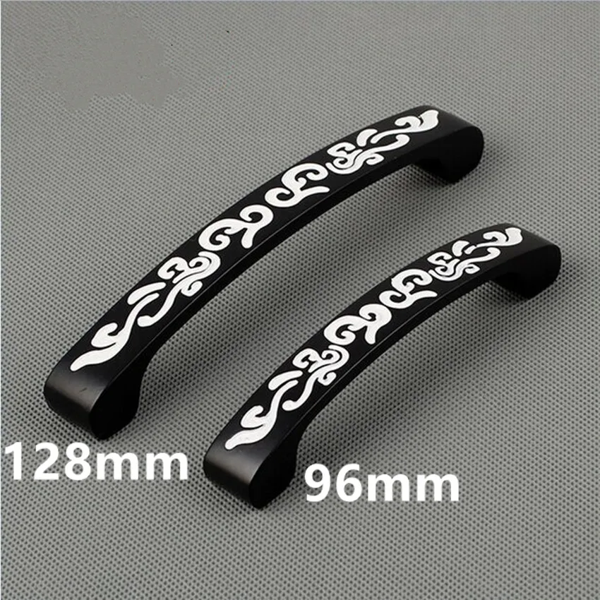 

Retro creative black white tracery furniture handles 5" black kitchen cabinet drawer pulls 96mm white black dresser door handles
