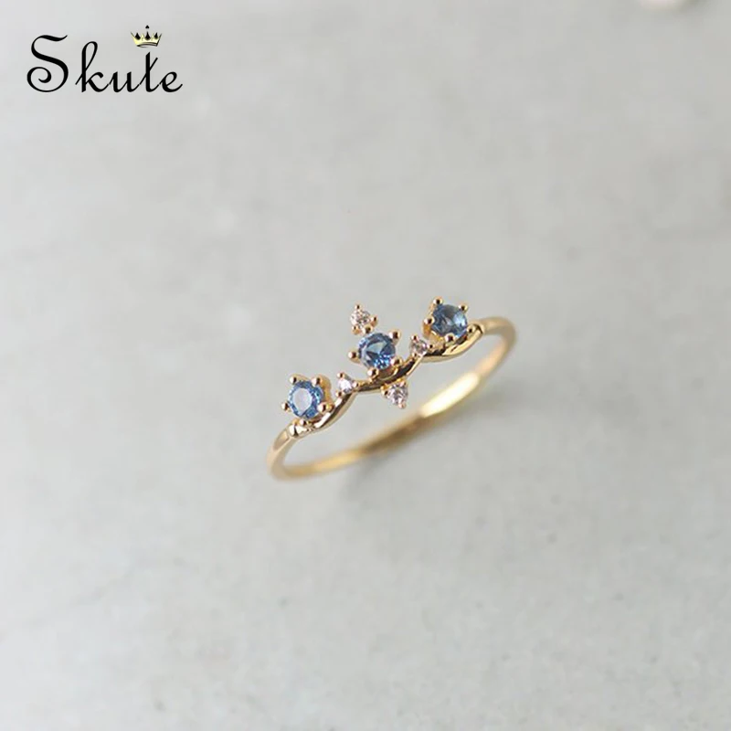 Женское кольцо в виде короны Skute обручальное стиле ретро с голубыми кристаллами