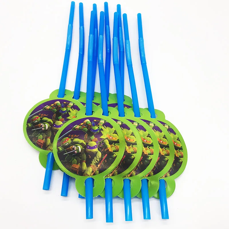 10pcs straws 1 Одноразовые вечерние столовые приборы Черепашки Ниндзя тематическая вечеринка на день рождения декорации тарелки Черепашки Ниндзя чашки - Цвет: 10pcs straws 1
