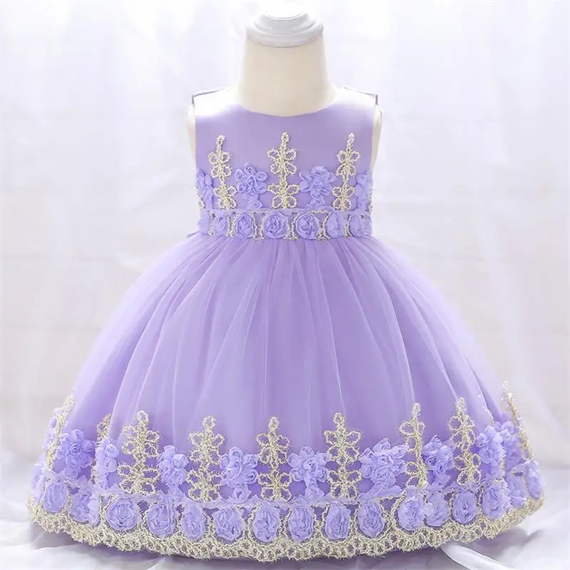 Летнее платье на крестины для маленьких девочек; vestido infantil; платье принцессы для первого дня рождения; свадебное платье; Одежда для девочек - Цвет: Purple