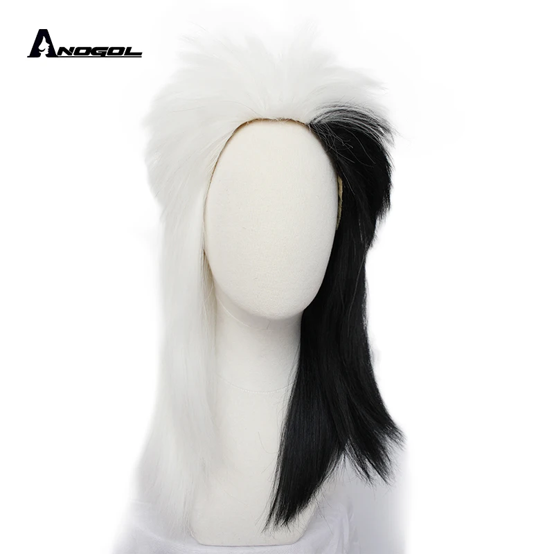ANOGOL длинные Yaki прямые Cruella de Vil высокотемпературные волокна черные белые
