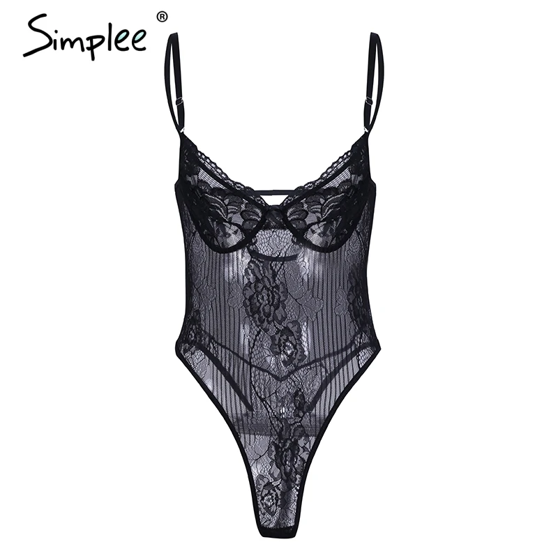 Simplee сексуальное кружевное черное боди комбинезон для женщин с вырезами цветок