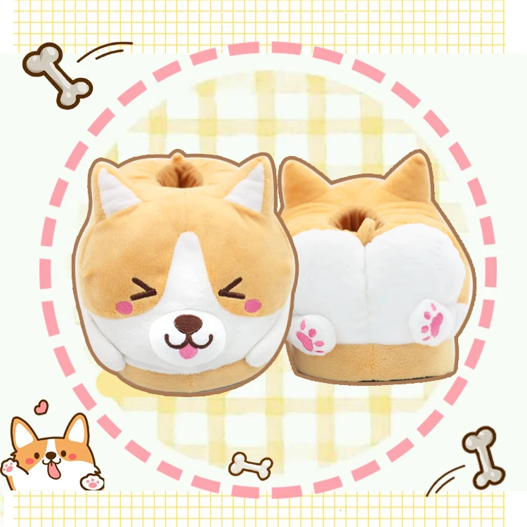 Corgi/хлопковая обувь с собачкой Зимние теплые домашние тапочки для пар