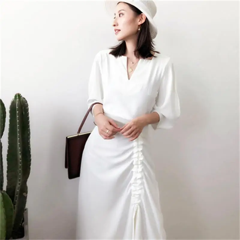 

Fashion casual dress female summer New high quality white Long over-the-knee original design chiffon lisian dress women dress