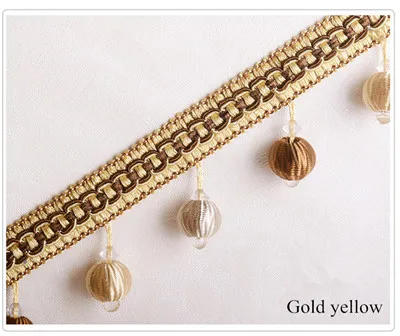 Gold yellow Qgvish 12 м бисер занавеска кружевная отделка DIY сшить диван сценический светильник ткани занавески аксессуары кружево украшение лентами кисточка бахрома Декор - Цвет: Gold yellow