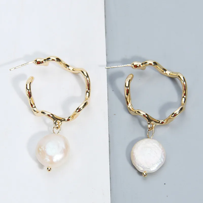 Women Natural Pearl Irregular Distorted Gold Color Drop Earrings Fashion Girl Party Gift Statement Jewelry | Украшения и