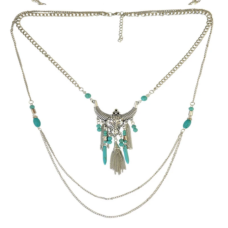 Длинное ожерелье с кисточками массивные ювелирные изделия этнические таурены