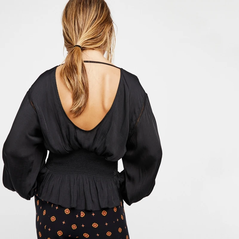Женская блузка HDY Haoduoyi белая/черная с длинным рукавом|loose blouse|elegant topshirt women |