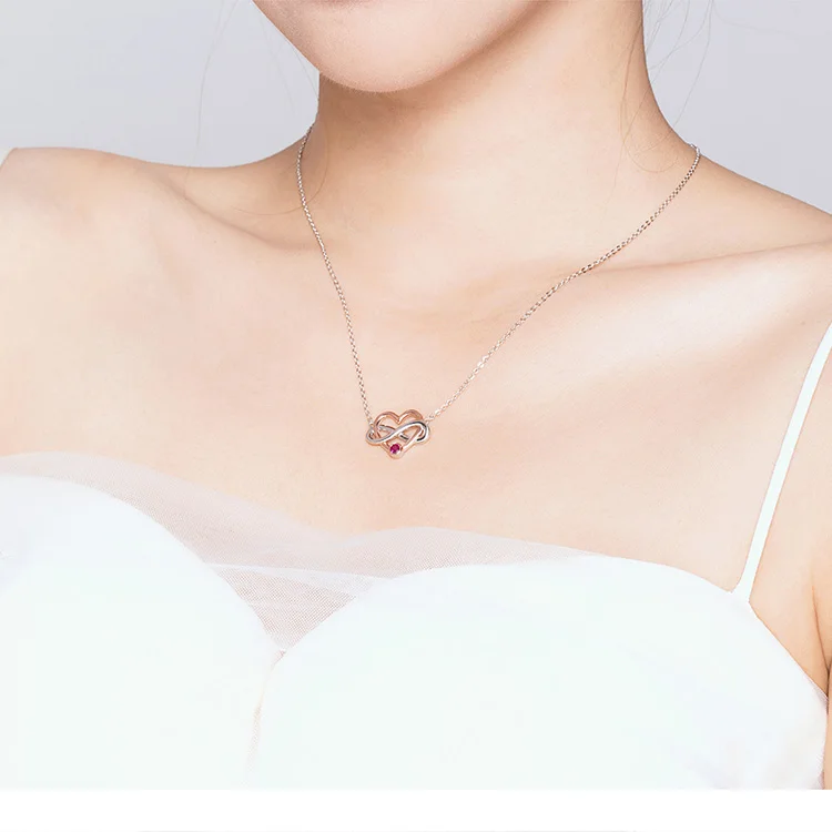 bamoer Infinity Love Silver Necklaces for Women Rose Gold Color Biocolor Heart Short Necklace Gifts for Girlfriend BSN071