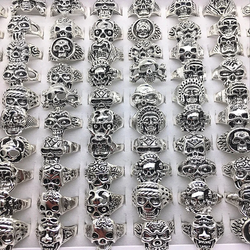 

MIXMAX 100pcs Skull skeleton Rings Mens Womens unisex Exquisite vintage Silver Plated Punk Biker Fashion Jewelry Wholesale lots