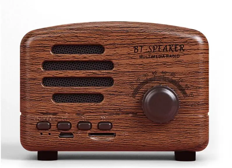 Мини Портативный Дерево беспроводной Bluetooth динамик Винтаж FM радио TF карты тяжелый бас динамик год подарок Лидер продаж - Цвет: Коричневый