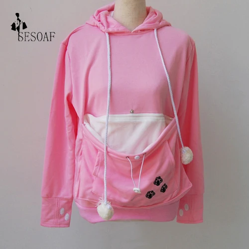 Pink С фабрики; Толстовка для любителей кошек; кенгуру; собачья лапа; Прямая поставка; пуловеры; толстовка с капюшоном и карманом в виде ушей животных - Цвет: Pink