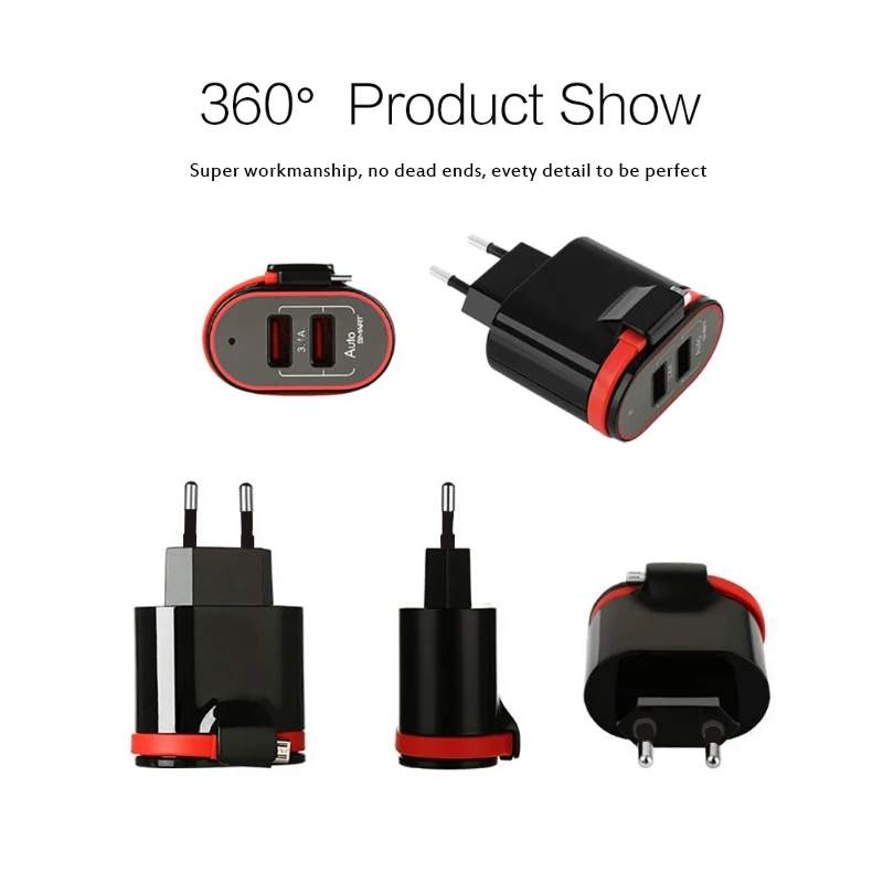 Sindvor 5V 3.1A 2 порта USB зарядное устройство со встроенным кабелем EU Быстрая зарядка настенное зарядное устройство для iPhone X 8 Plus samsung Carregador USB