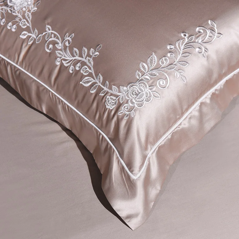 Luxury Bedding Set embroidery Bed champagne Sheet two-sided Duvet Cover Queen King Size Linen | Дом и сад