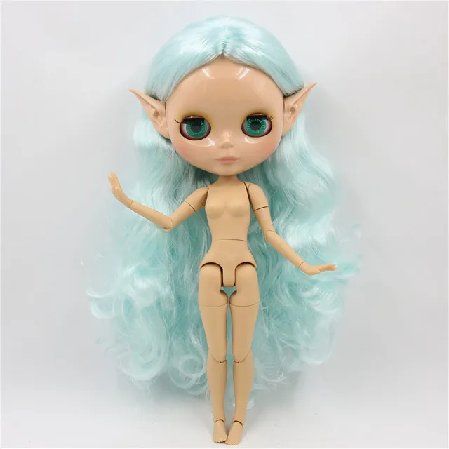 naked doll and ears Ледяная фабрика blyth кукла 1/6 bjd загар кожа сустава тела бледно-голубые волосы 30 см BL6909 - Цвет: naked doll and ears