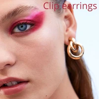 2019 trendy za gold statement clip earrings no pierced for women fashion maxi ear clips for female party gifts brincos jewelry