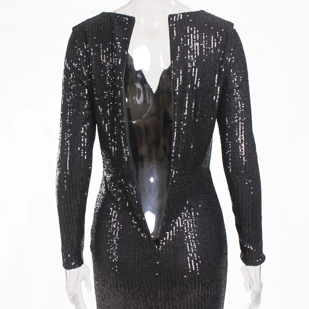 Full Sleeved V Neck Long Wrap Dress Black Striped Sequined Maxi Night Party Robe Split Front Elastic | Женская одежда