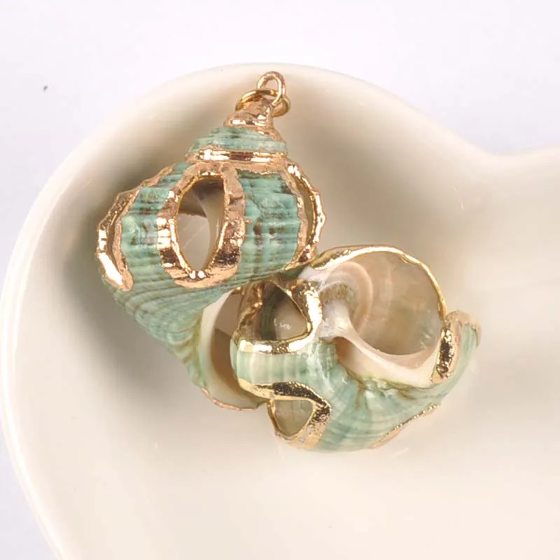 Натуральный выдолбленный зеленый спиральный корпус позолоченный для DIY ручной