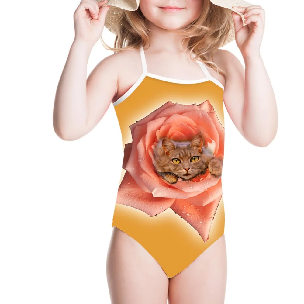 Baby Girls Bathing Suits Cute Swimwear Flower Cat Dog 3D Print One Piece Swimsuit Beachwear Halter Monokini 3t 4t 5t 6t 7t | Спорт и