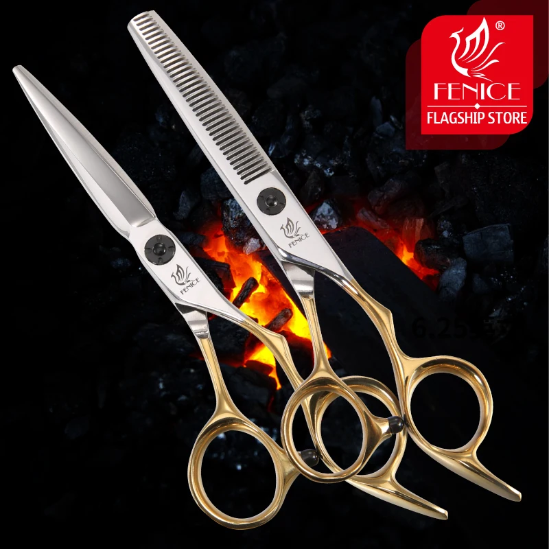 Fenice Gold Hair Scissors Japan 440C Stainless Steel 6.0inch Hair Thinning Scissors Hair Cutting Shears Salon Barber Scissors