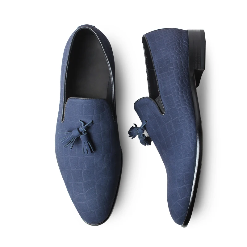 

VIKEDUO Blue Crocodile embossing Loafers Genuine Matte leather Mans Footwear Slip-On Casual Men Shoes Driving Zapatos de Hombre