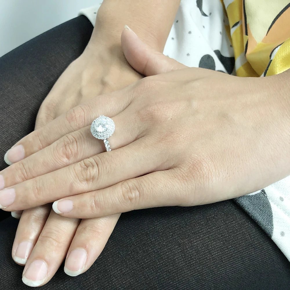 Твердое 14K белое золото 2ctw 6 5 мм Центр круглый вырез DF Moissanite обручальное кольцо