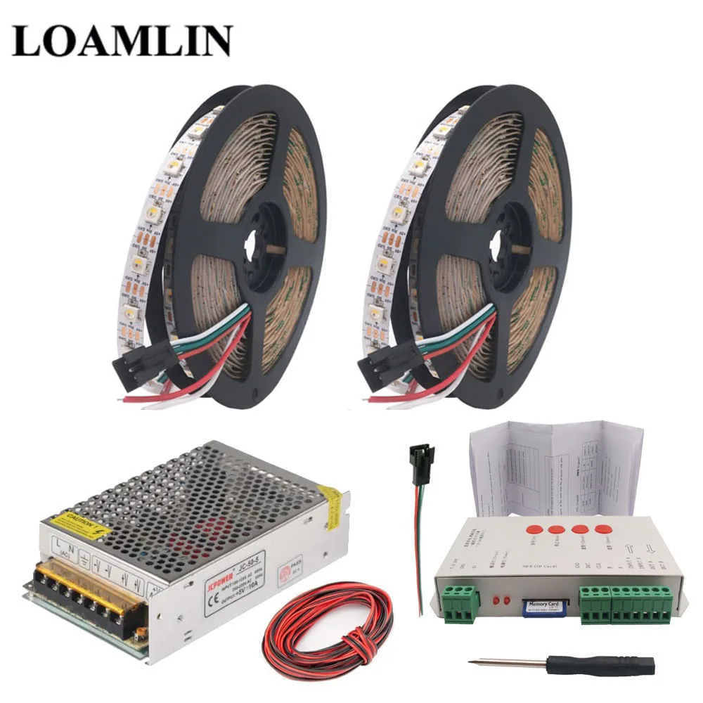SK6812 RGBW светодиодные ленты T-1000S SD карты пиксели RGB Led контроллер DC5V Led Трансформатор комплект 5 м 10 м 15 м 20 м