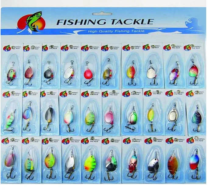 

30pcs/lot Multicolor Spinners Fishing Lure Mixed color/Size/Weight Metal Spoon Lures hard bait fishing tackle Atificial baits