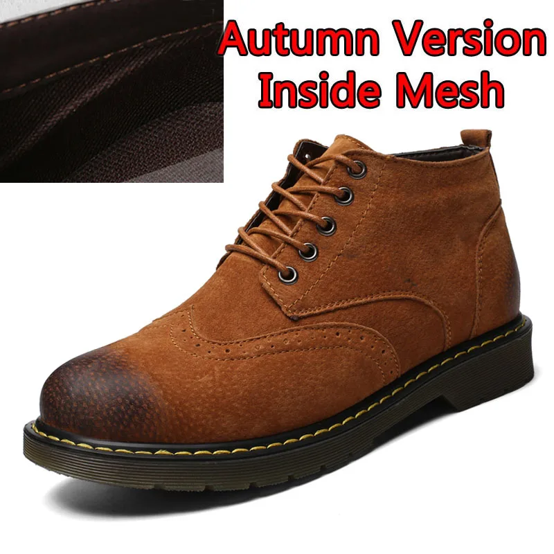 Autumn Brown SURGUT/Мужская обувь брендовые осенне-зимние мотоциклетные мужские ботинки теплые мужские модные повседневные ботинки на шнуровке с высоким вырезом ботильоны из мягкой кожи - Цвет: Autumn Brown