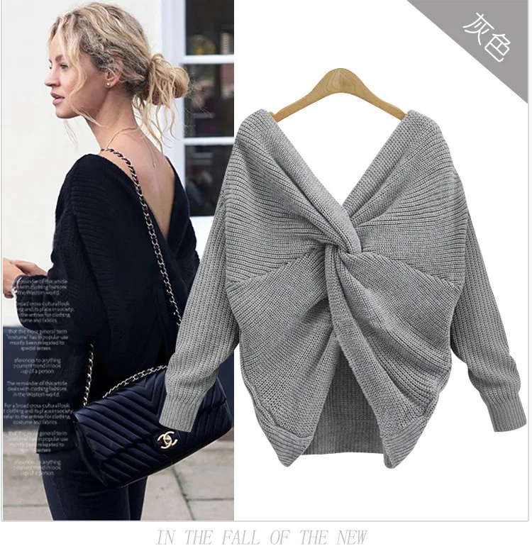 V Neck Twist Sweater Sweet Burgundy Women Pullovers Knit Jumper Long Sleeve Casual Solid pull femme JX016 | Женская одежда