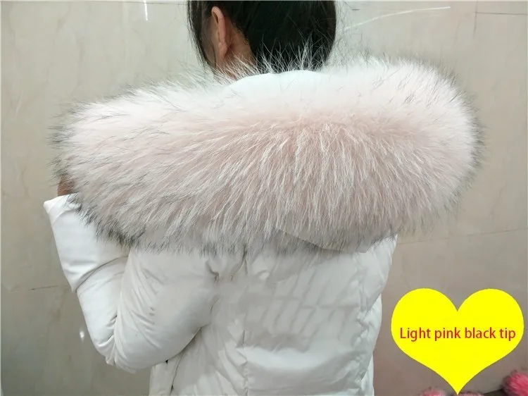 Light pink black tip Женская куртка с воротником из натурального меха енота; сезон осень-зима; Новинка; Модный удобный теплый шарф; куртка; шаль большого размера; воротник; Лидер продаж - Цвет: Light pink black tip