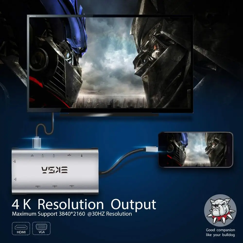 EKSA usb-хаб 10 в 1 type C концентратор 3,0 с 3 портами USB 3,0, 4K HDMI, 1080P VGA, RJ45, 3,5 мм разъем, кардридер для huawei P20 Pro
