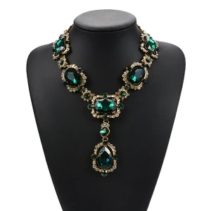 Indian Statement Necklace Jewelry Women Luxury Big Glass Gem Necklaces Pendants Femme ZA Boho Ethnic Crystal Necklace Party
