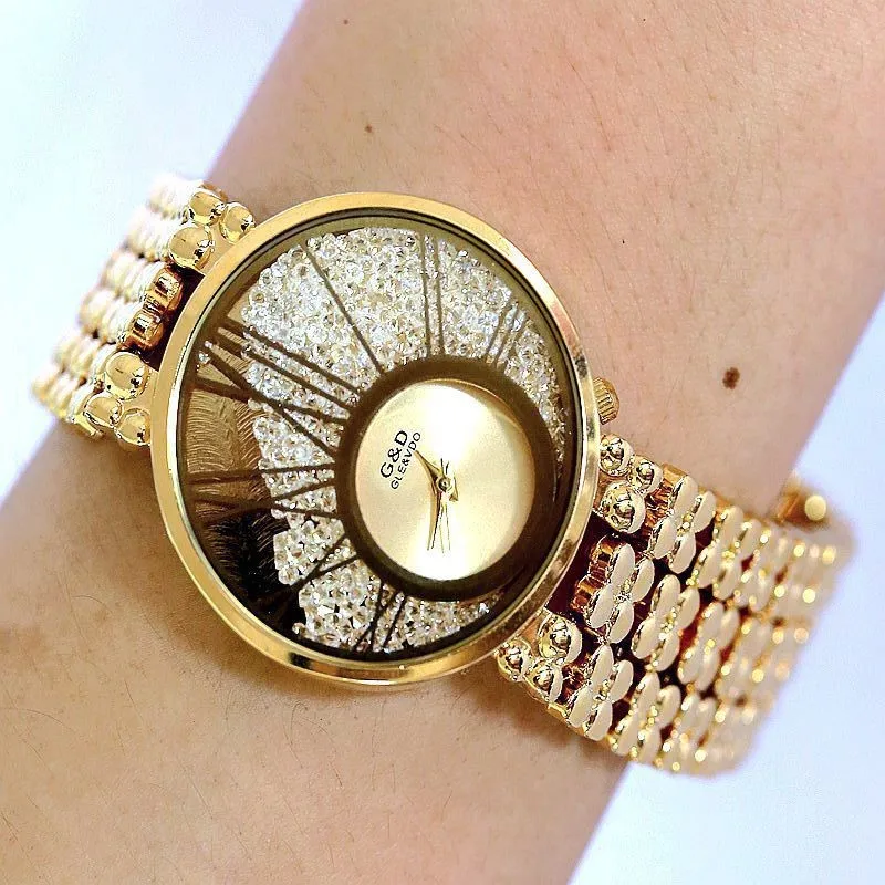Часы женские брендовые Роскошные Кварцевые часы Женские Модные Relojes Mujer женские наручные часы бизнес Relogio Feminino - Цвет: Золотой