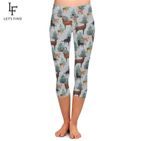 letsfind summer new design women capri leggings high waist 3d milu deerfoxdog print mid calf 34 trousers movement leggings