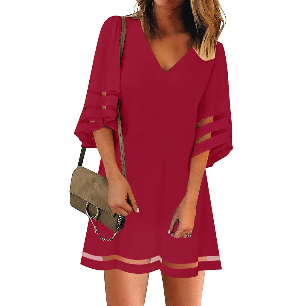 Женское Сетчатое платье с v-образным вырезом свободная футболка Топ