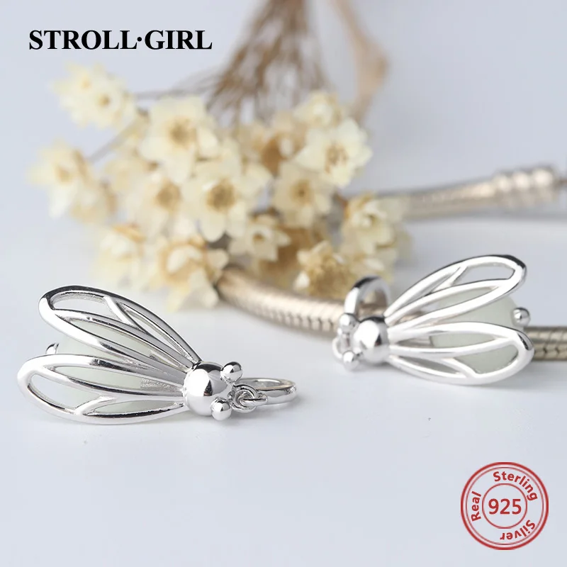 Strollgirl животных bat Firefly бабочка светящиеся шарики DIY прелести Fit Authentic Pandora Браслеты кулон изготовления ювелирных изделий подарки
