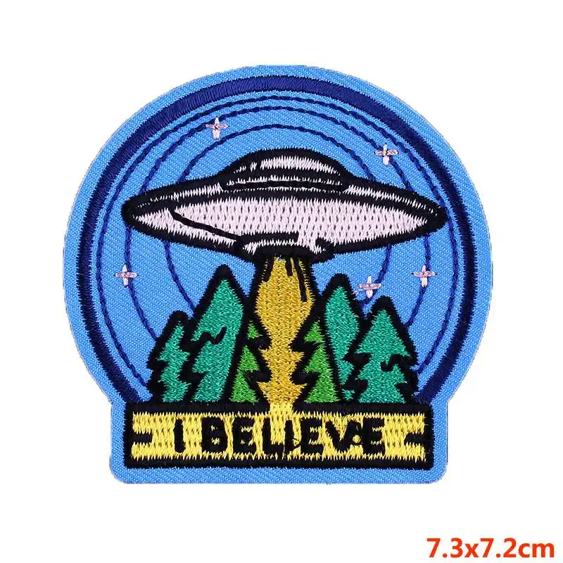 Цвет: желтый Нашивки Prajna UFO Alien Planet, вышивка, железные нашивки для одежды, сделай сам, нашивки на одежду, наклейки для аппликаций, для декора куртки - Цвет: Цвет: желтый