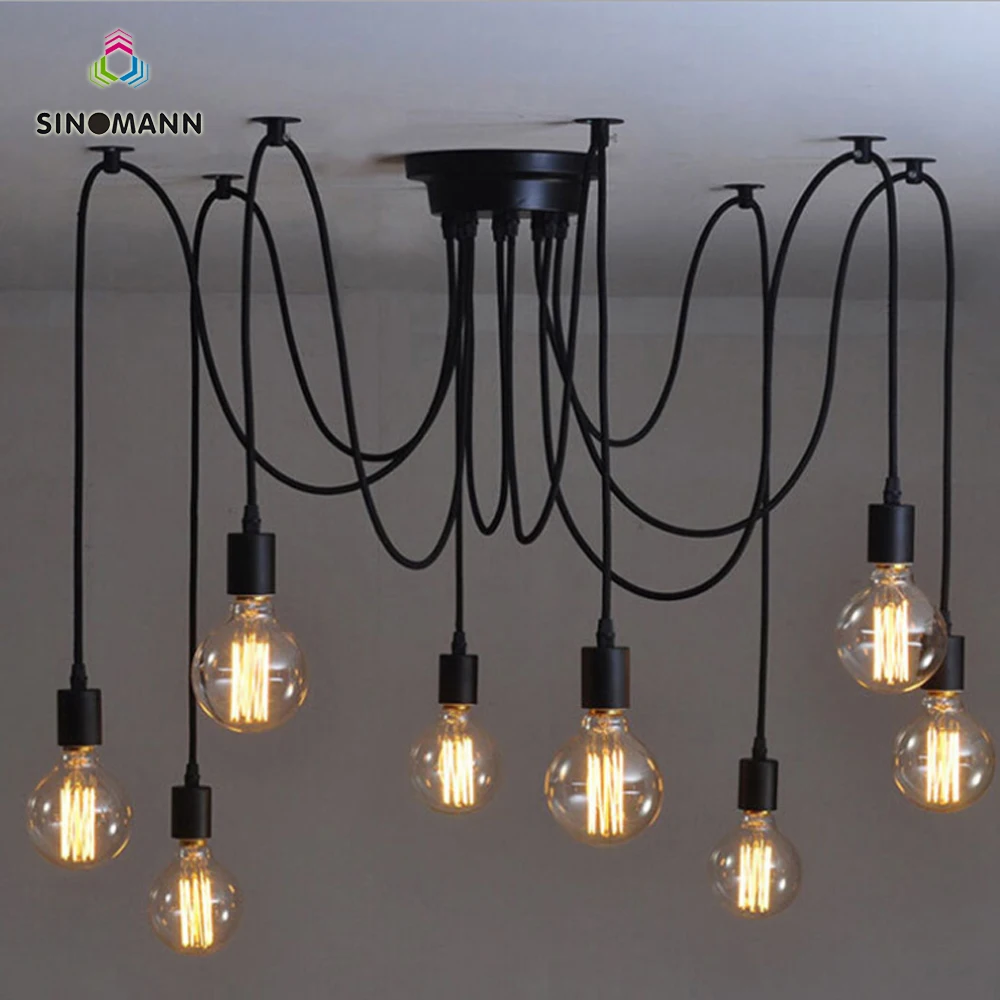 

Mordern Nordic Retro Edison Bulb Light Chandelier Vintage Loft Antique Adjustable DIY Art Spider Ceiling Lamp Fixture Light