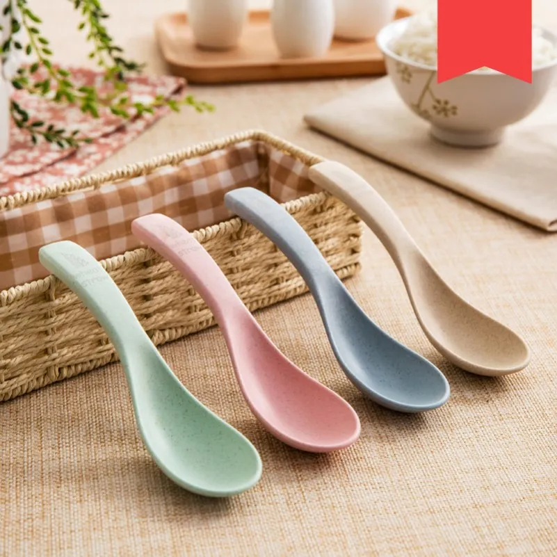 Hot Sale Wheat Straw Coffee Spoon With Long Handle Kitchen Colourful Scoops Dessert Tea Rice Soup | Дом и сад