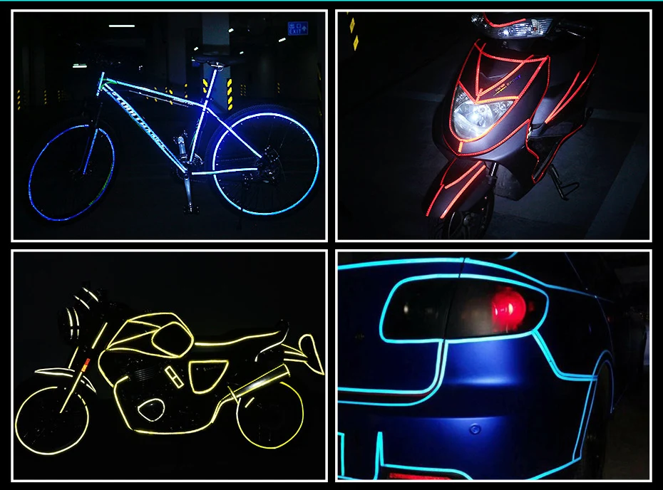 Cycling Accessories Bicycle Reflective Stickers 1CM*800CM MTB Bike Motorcycle Fluorescent Decal Tape Safety Warning CoolChange