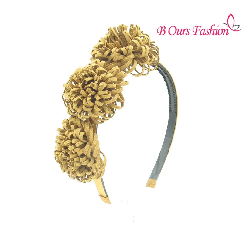 big flower mustard Модная замшевая тессальная Цветочная повязка для волос, Детские модные аксессуары для волос, пластиковая лента с зубами - Цвет: big flower mustard