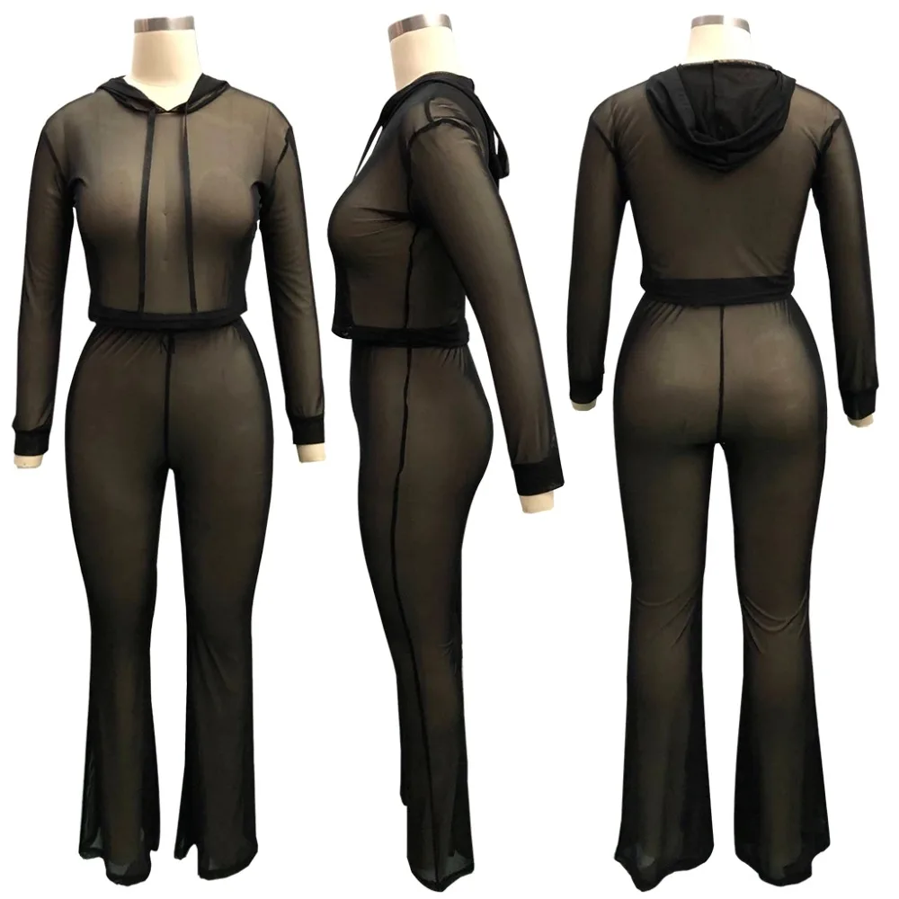 Wjustforu Повседневный сетчатый спортивный костюм с капюшоном для женщин модный